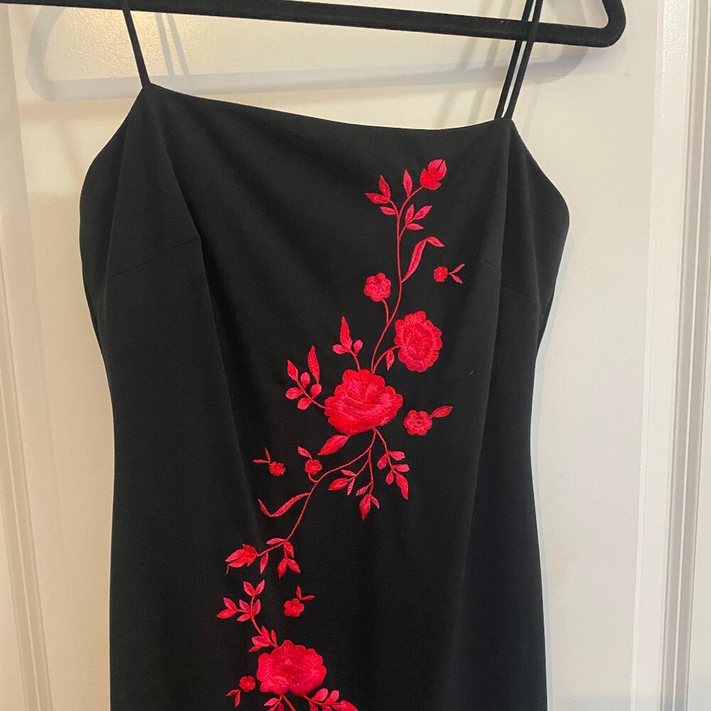Arianna Long Embroidered Side Slit Spaghetti Strap Gown